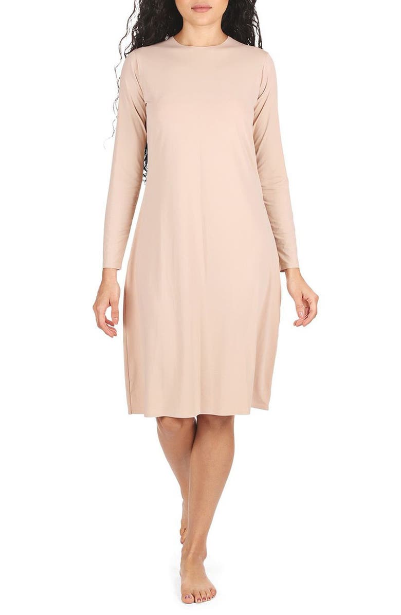 MeMoi Bonded Long Sleeve Slip, Main, color, Beige