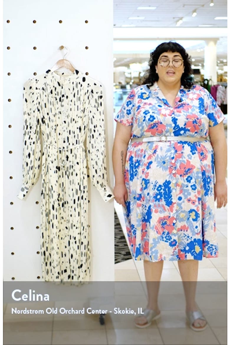 Mix Dot Print Long Sleeve Plissé Shirtdress video