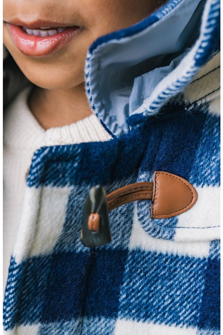 Boys' Toggle Duffle Coat, Kids, Alternate, color, Navy and Ivory Buffalo Plaid