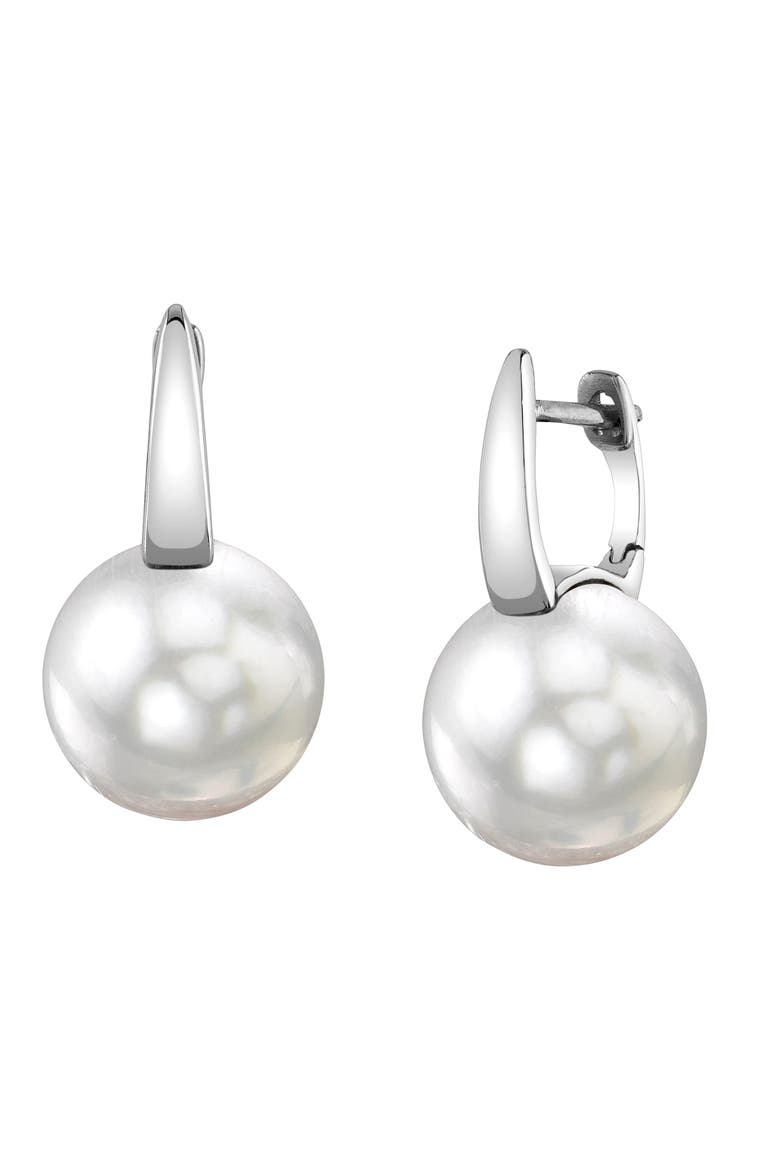 White South Sea Pearl Huggie Emily Earrings, Main, color, White Gold