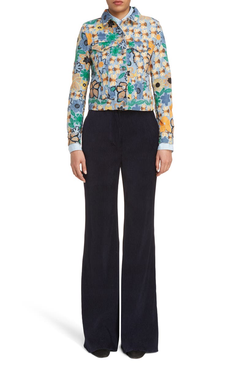 Acne Studios Chea Floral Embroidered Crop Denim Jacket, Alternate, color, 