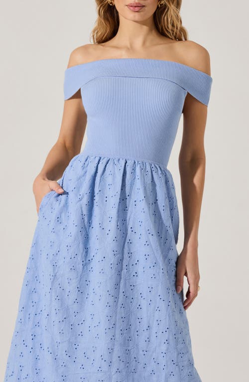 Astr The Label Mixed Media Off The Shoulder Dress In Blue