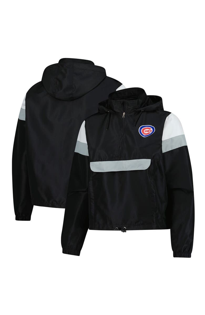 PROFILE Women's Profile  Black Chicago Cubs Quarter-Zip Anorak Hooded Jacket, Main, color, Black