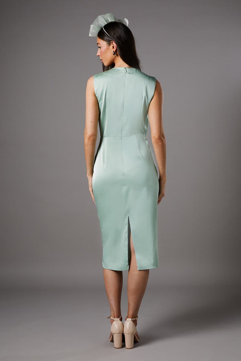 Sleeveless Satin Frill Midi Dress, Alternate, color, Sage