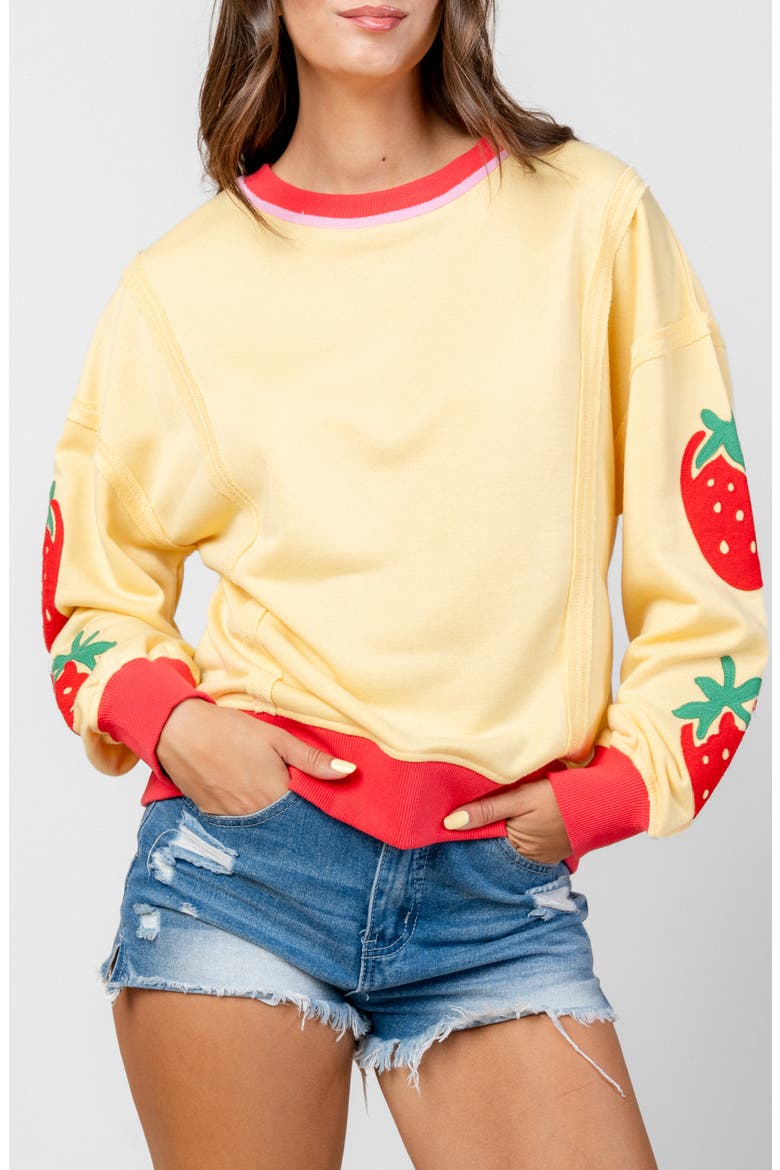 Embroidered Strawberry Sweatshirt, Main, color, YELLOW STRAWBERRY