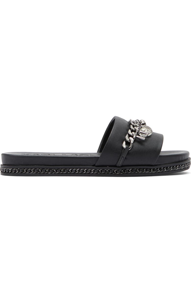 KARL LAGERFELD PARIS Basia Charm Chain Slide Sandal, Alternate, color, Black/ Gunmetal