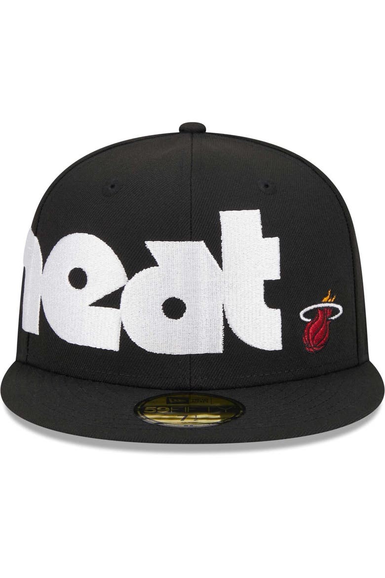 Men's New Era Black Miami Heat Checkerboard UV 59FIFTY Fitted Hat, Alternate, color, Black