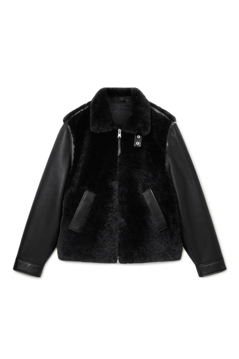 Conyer Genuine Shearling Pilot Leather Jacket, Alternate, color, BLACK