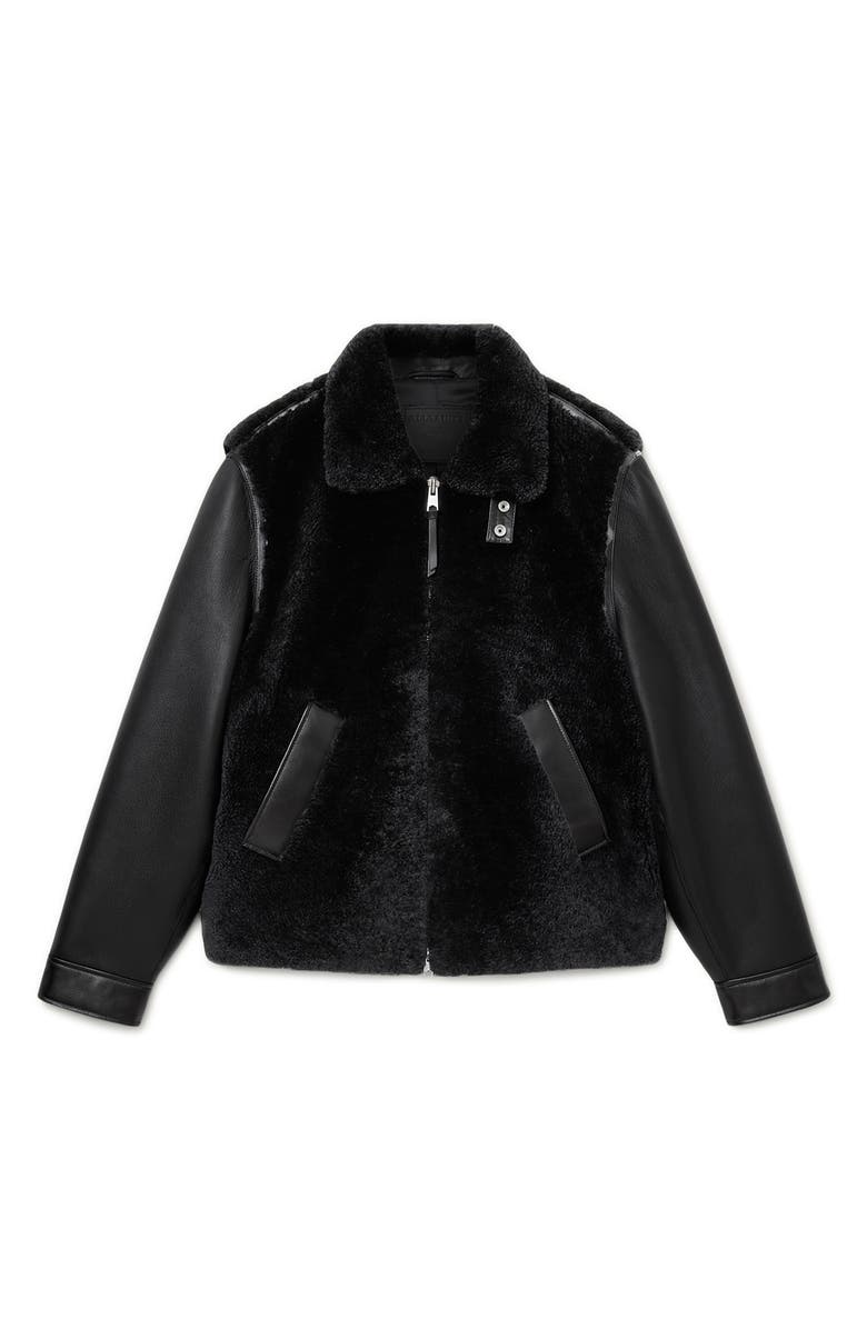 AllSaints Conyer Genuine Shearling Pilot Leather Jacket, Alternate, color, Black
