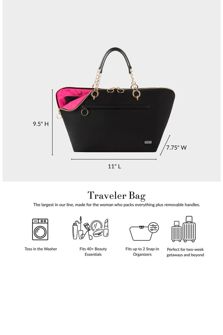The Traveler Makeup Bag, Alternate, color, SATIN BLACK/ PINK