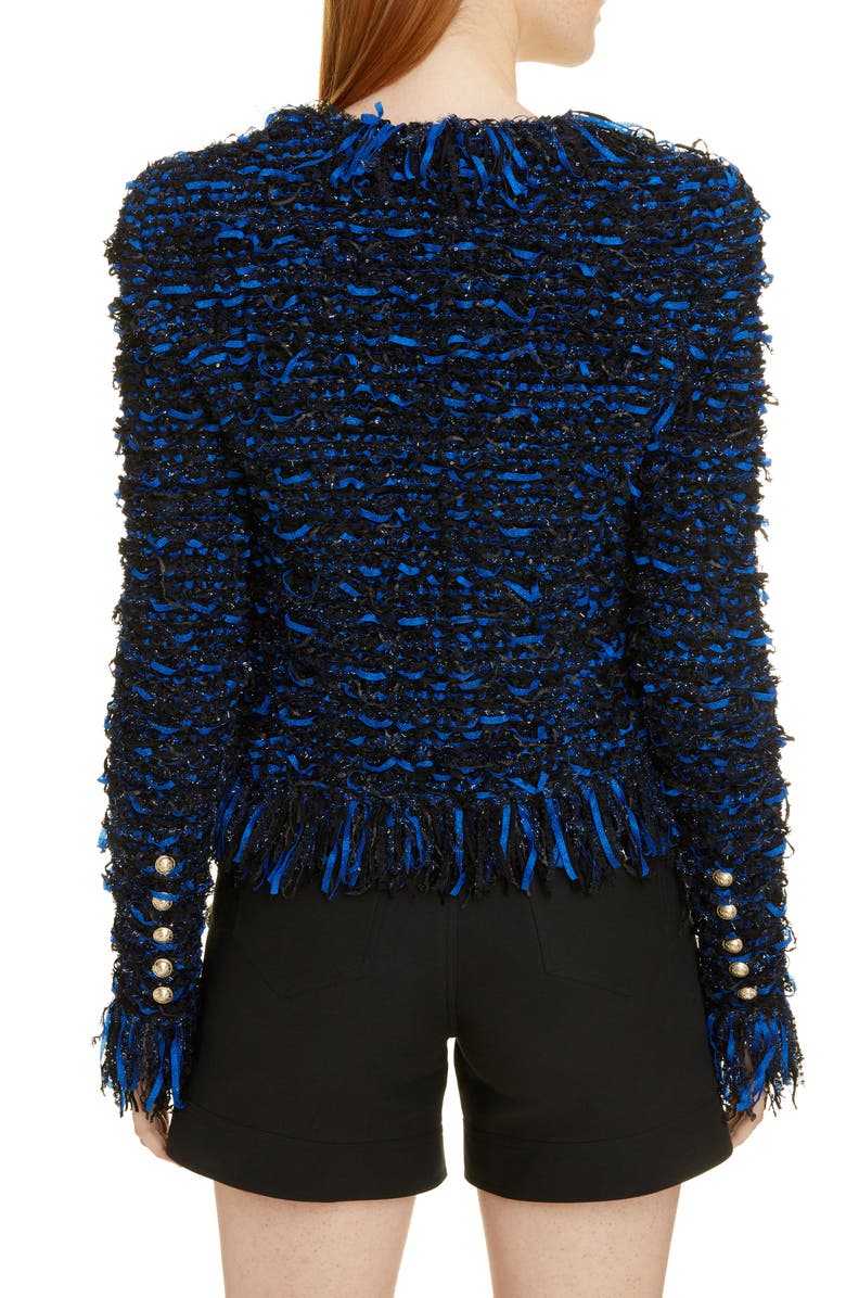 Balmain Glitter Fringe Tweed Jacket, Alternate, color, 