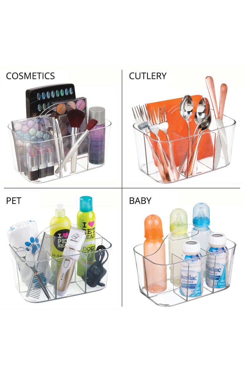 mDesign miDesign Small Plastic Divided Cosmetic Storage Organizer Caddy, 2 Pack, Alternate, color, Clear