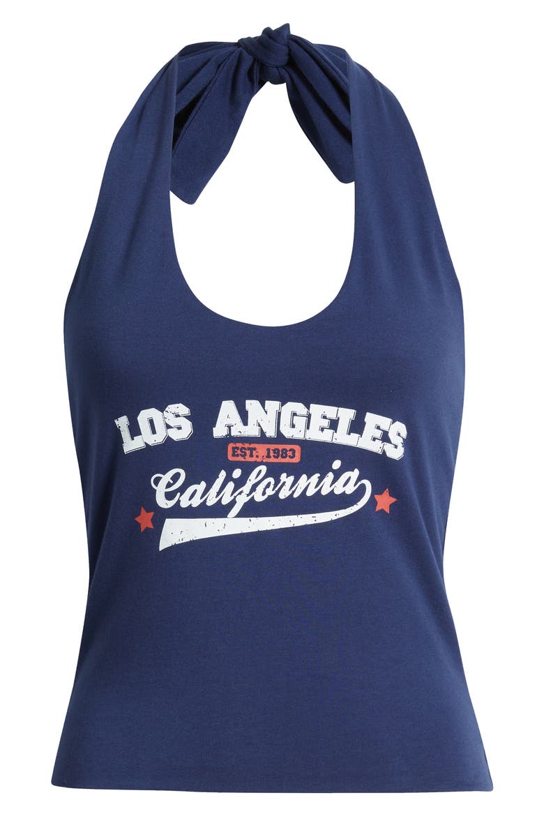 LA Cali Varsity Halter Cotton Top, Alternate, color, MEDIEVAL BLUE