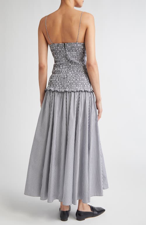Brandon Maxwell The Josie Shirred Striped Cotton Midi Dress In Gray