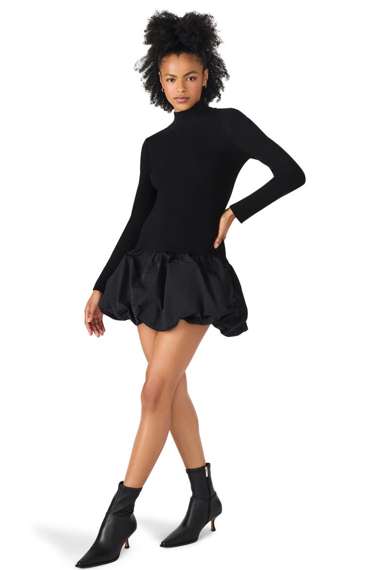 Penna Long Sleeve Bubble Hem Minidress, Alternate, color, BLACK