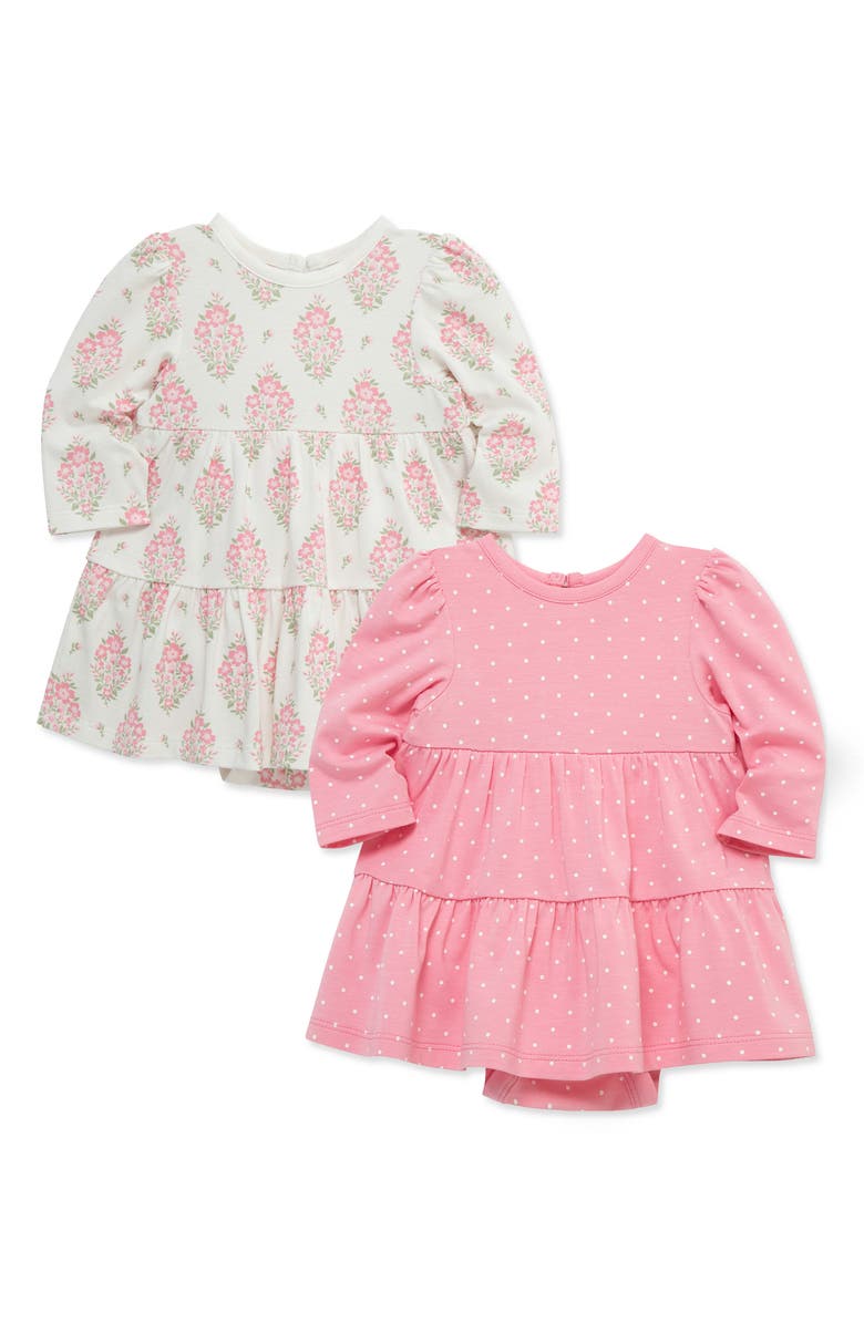 Little Me 2-Pack Long Sleeve Bodysuit Dress, Alternate, color, Pink
