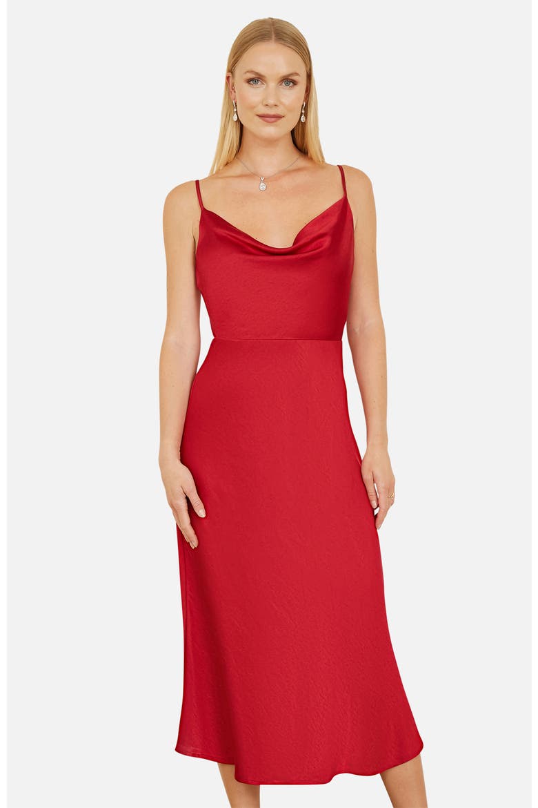 Satin Cowl Neck Midi Dress, Alternate, color, Red