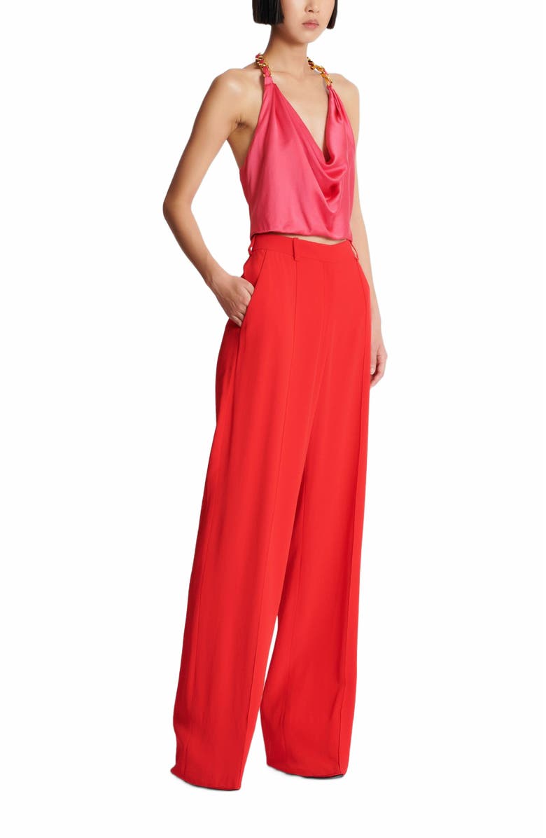 Balmain Draped Silk Halterneck Top, Alternate, color, 