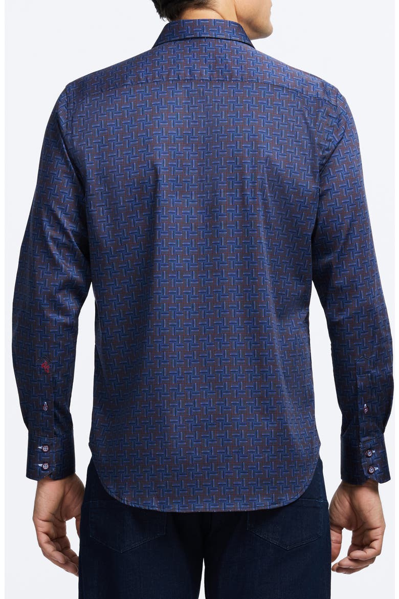 Talbot Geometric Print Stretch Cotton Button-Up Shirt, Alternate, color, BLUE MULTI