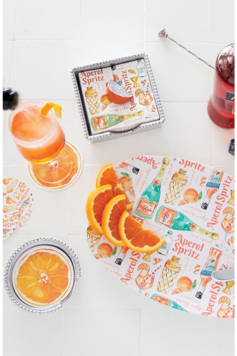 Orange & Aperol Spritz Beaded Coaster Set, Alternate, color, SILVER