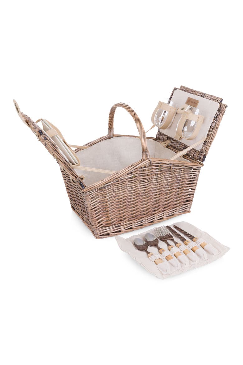 Piccadilly Wicker Picnic Basket, Alternate, color, BEIGE
