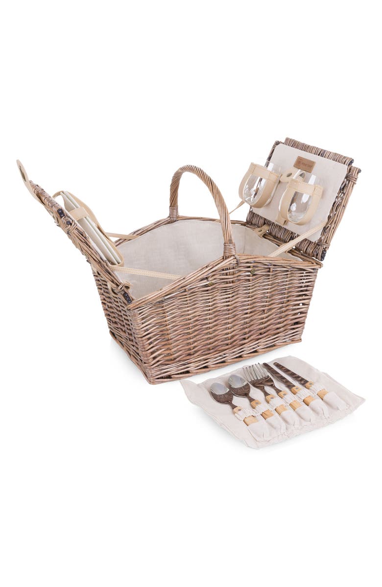 Picnic Time Piccadilly Wicker Picnic Basket, Alternate, color, Beige