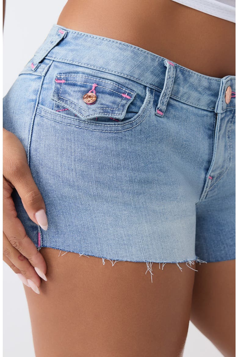 Joey Low Rise Flap Shorts, Alternate, color, LIGHT BLUE SUEDE WASH
