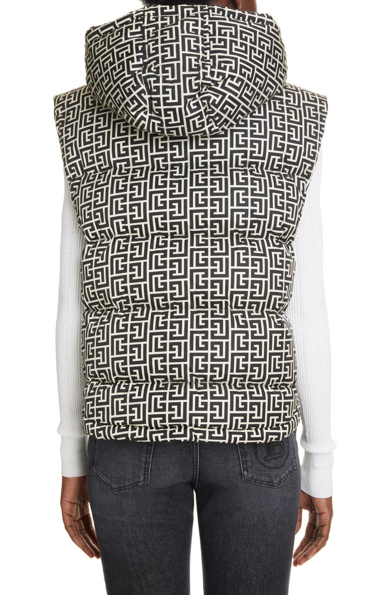 Balmain Logo Monogram Quilted Puffer Vest, Alternate, color, 