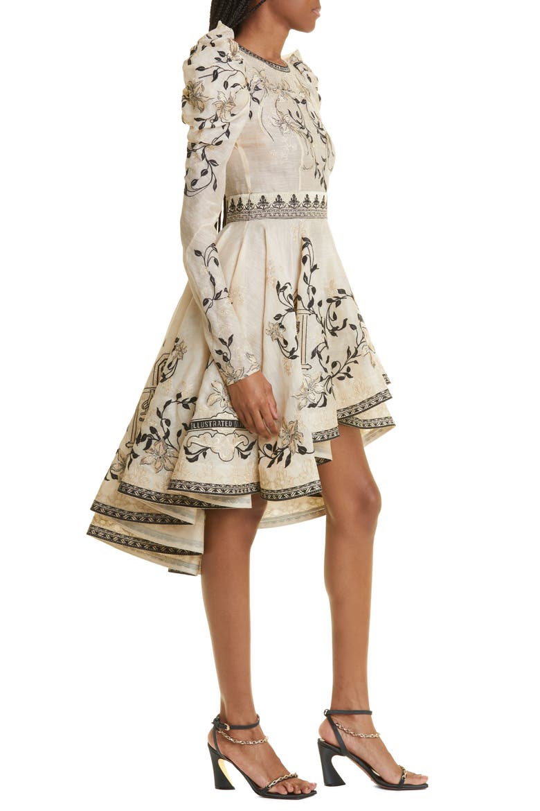 Lyrical Embroidery Long Sleeve High-Low Dress, Alternate, color, BOOK COVER GOLD/ CREAM