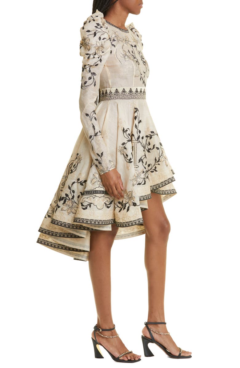 Zimmermann Lyrical Embroidery Long Sleeve High-Low Dress, Alternate, color, 