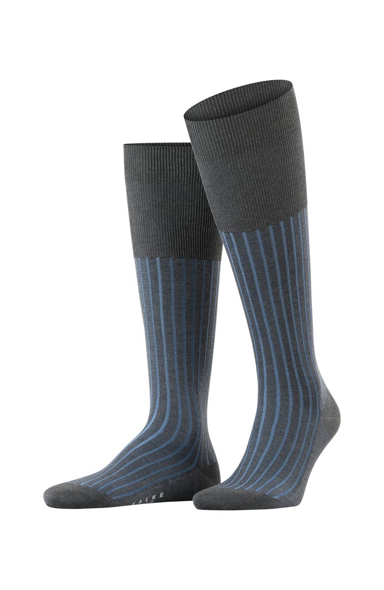 Falke Shadow Striped Cotton Knee High Socks, Main, color, Anthracite Melange