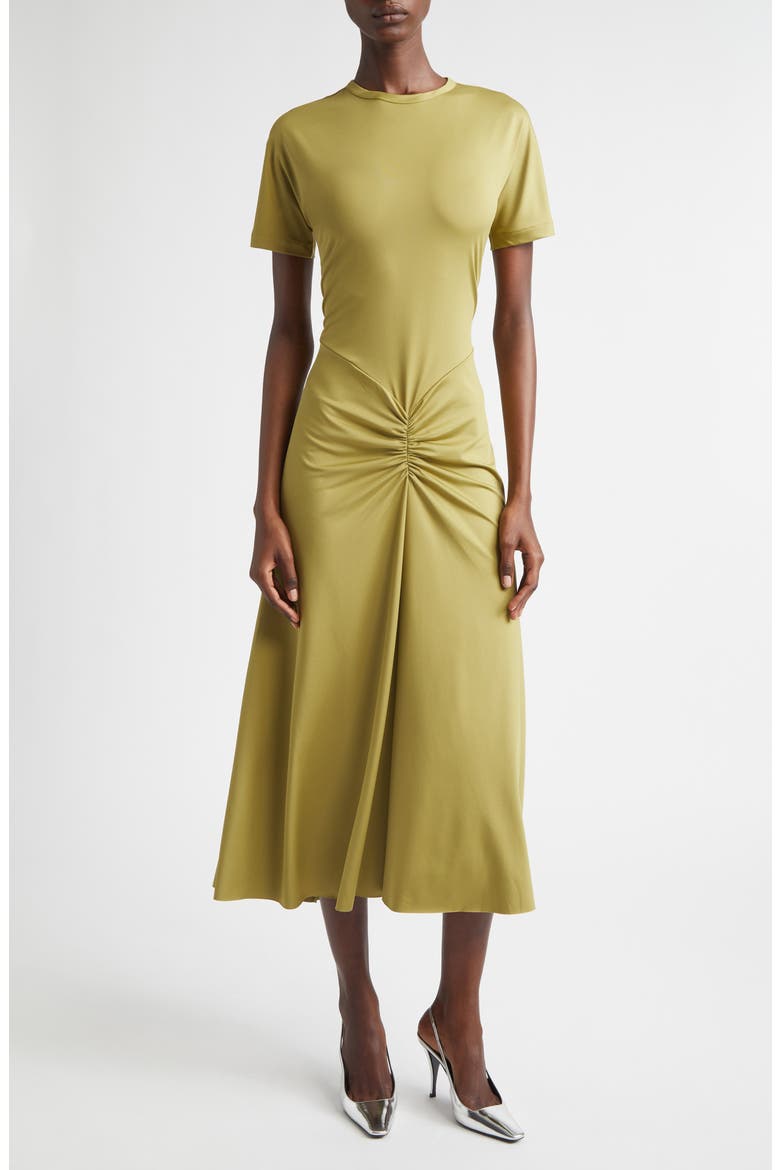 Gathered Detail T-Shirt Midi Dress, Main, color, GREENFINCH
