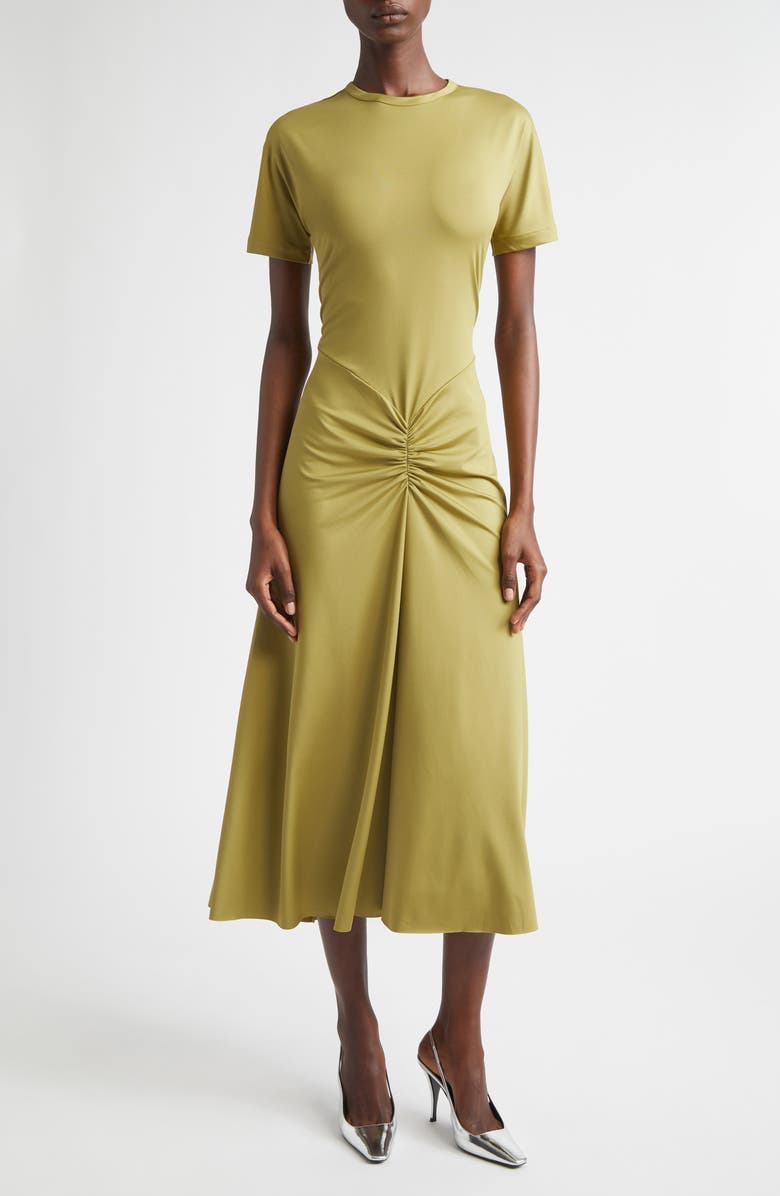 Victoria Beckham Gathered Detail T-Shirt Midi Dress, Main, color, Greenfinch