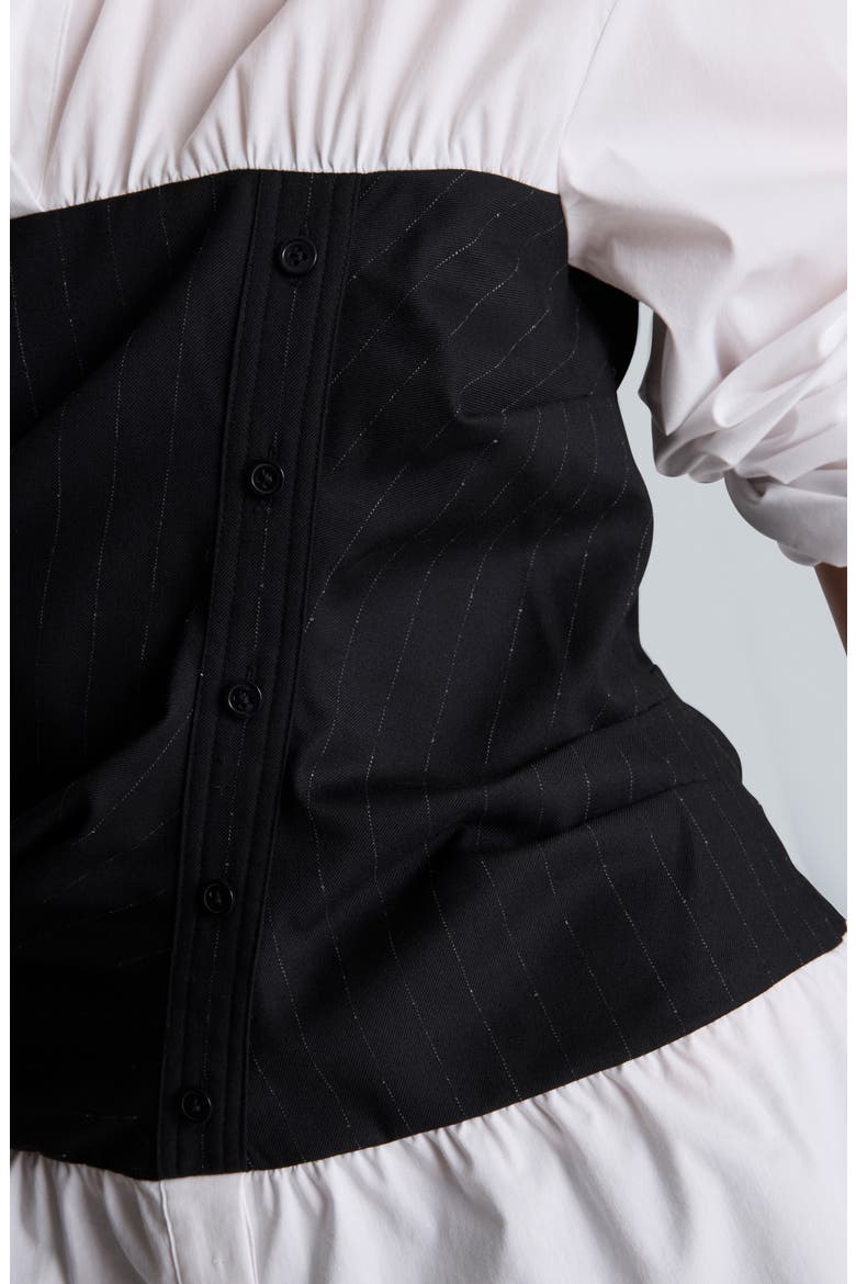 Pleated Bodice Poplin Shirt, Alternate, color, BLACK MLTI/ PURE WHITE