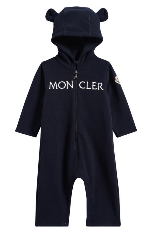 Moncler Fleece Hooded Romper Suit Kids In Black