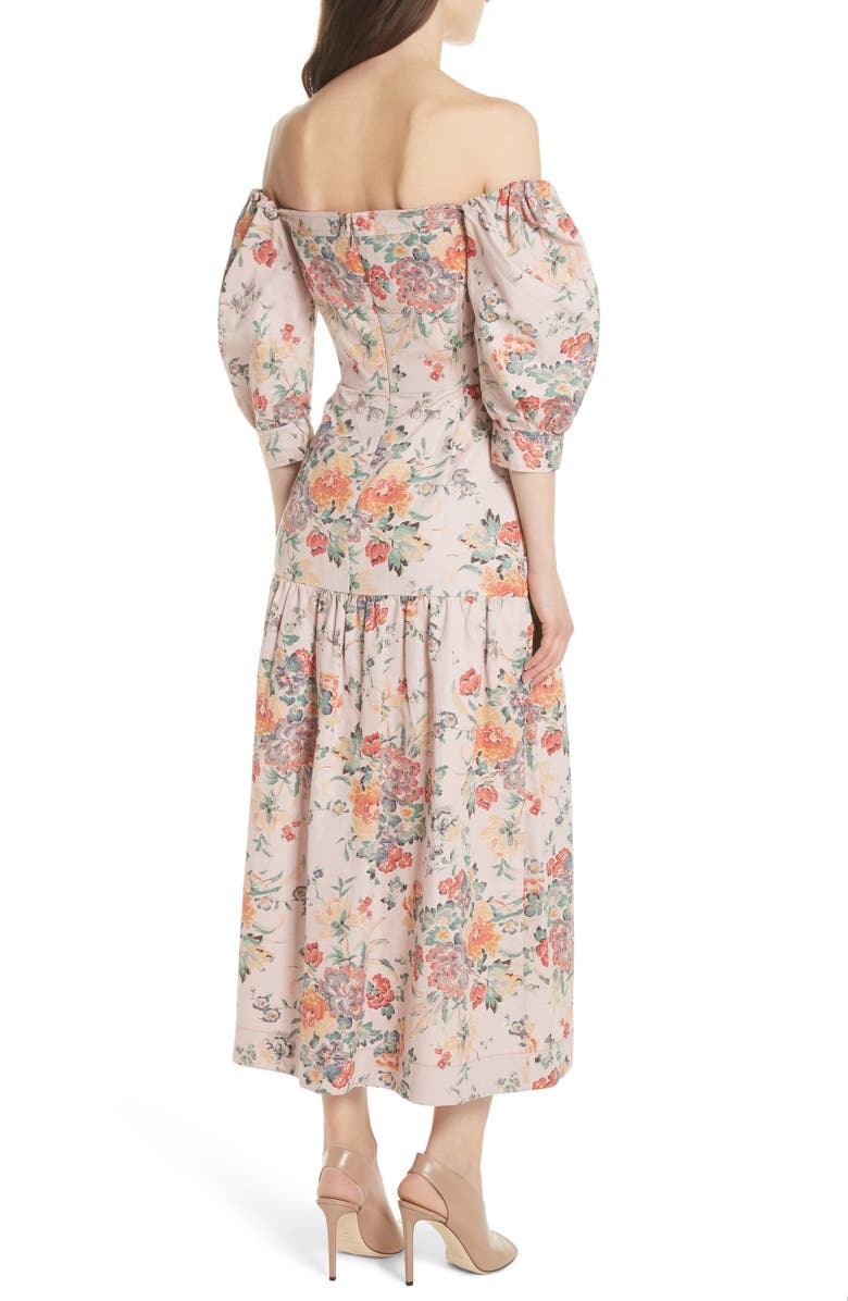 Rebecca Taylor Marlena Off the Shoulder Floral Midi Dress, Alternate, color, 