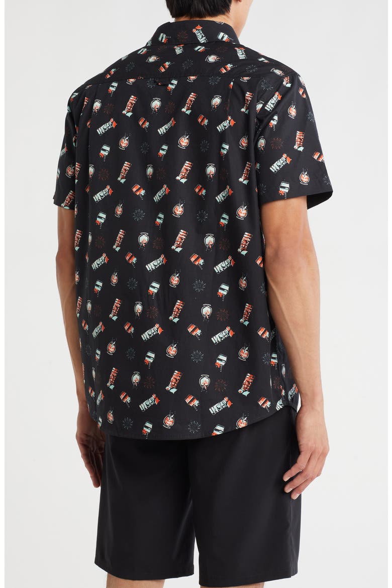 Freaky Tiki Short Sleeve Cotton Button-Up Shirt, Alternate, color, BLACK