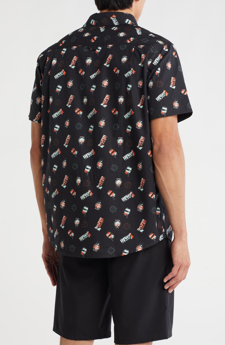 Hurley Freaky Tiki Short Sleeve Cotton Button-Up Shirt, Alternate, color, Black