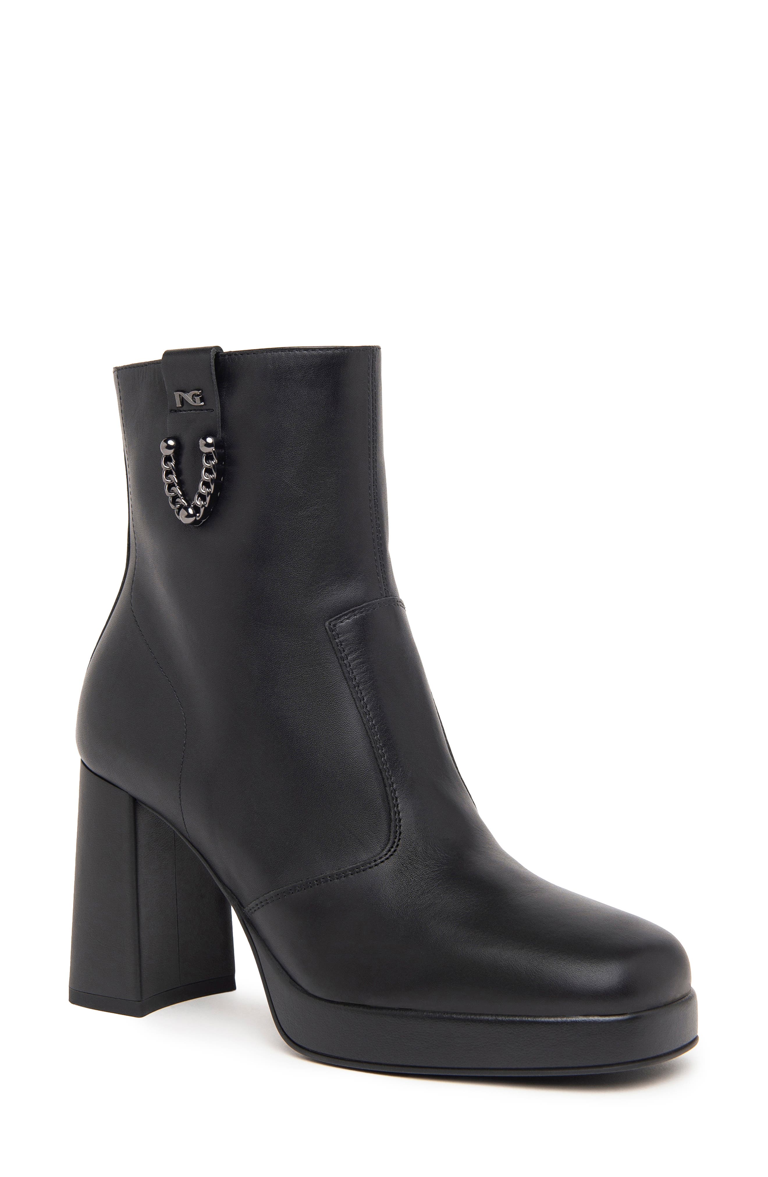 NeroGiardini Chain Platform Bootie, Main, color, Black