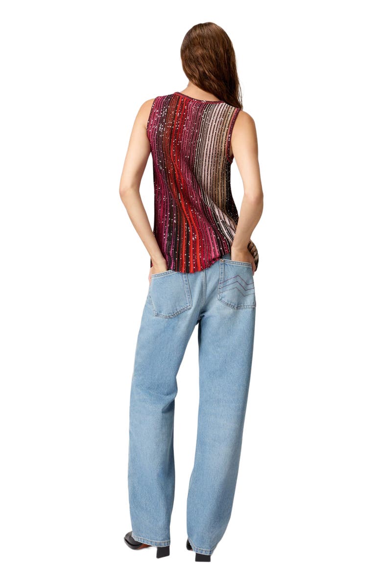 Missoni Partial Striped Sleeveless Top With Sequins, Alternate, color, Black & Red