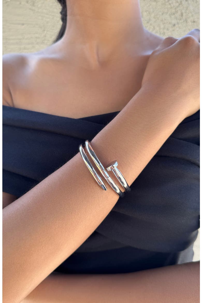 Hinged Nail Cuff Bracelet, Alternate, color, SILVER