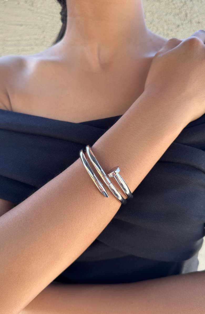 Adornia Hinged Nail Cuff Bracelet, Alternate, color, Silver