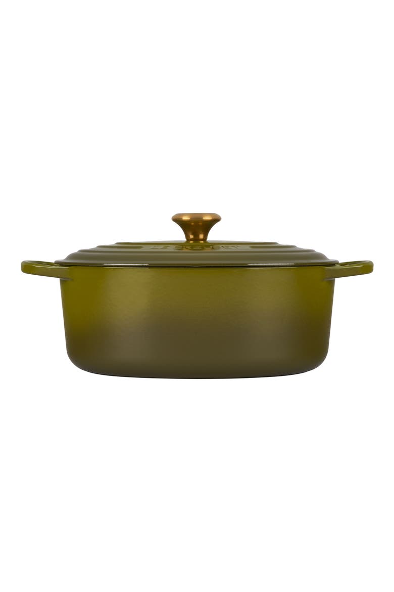 Signature 6.75-Quart Oval Enamel Cast Iron French/Dutch Oven with Lid, Alternate, color, OLIVE