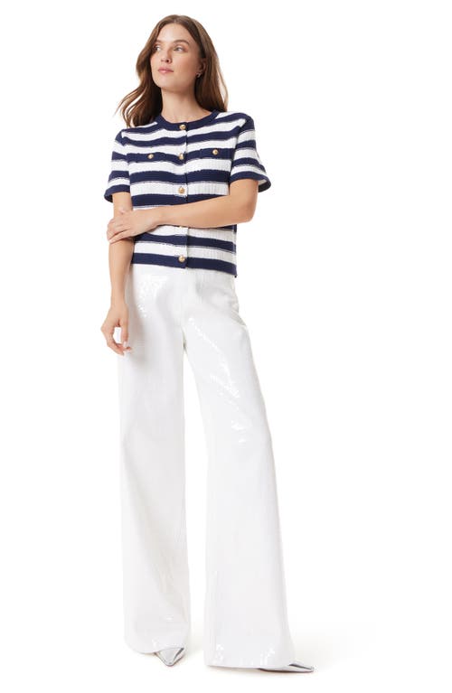 Sam Edelman Colleen Stripe Short Sleeve Cardigan In Navy Stripe