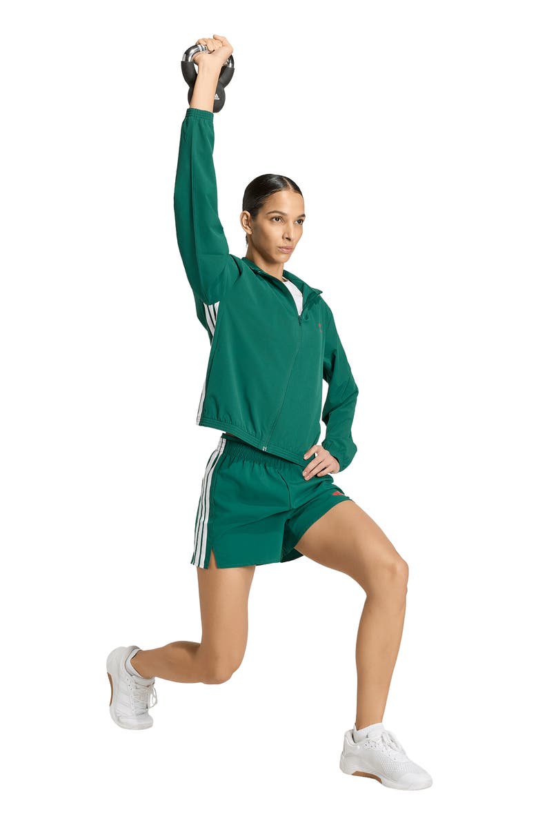 adidas Essentials 3-Stripes Woven Shorts, Alternate, color, Dark Green/ White/ Scarlet