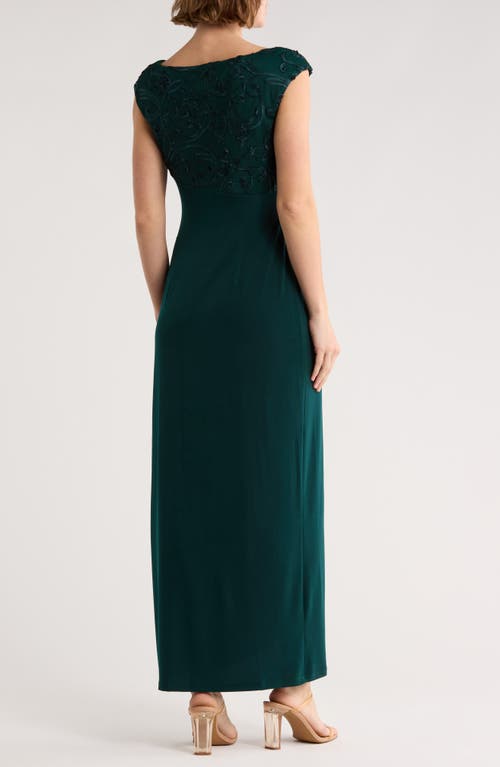 Connected Apparel Soutache Sleeveless Faux Wrap Gown In Green