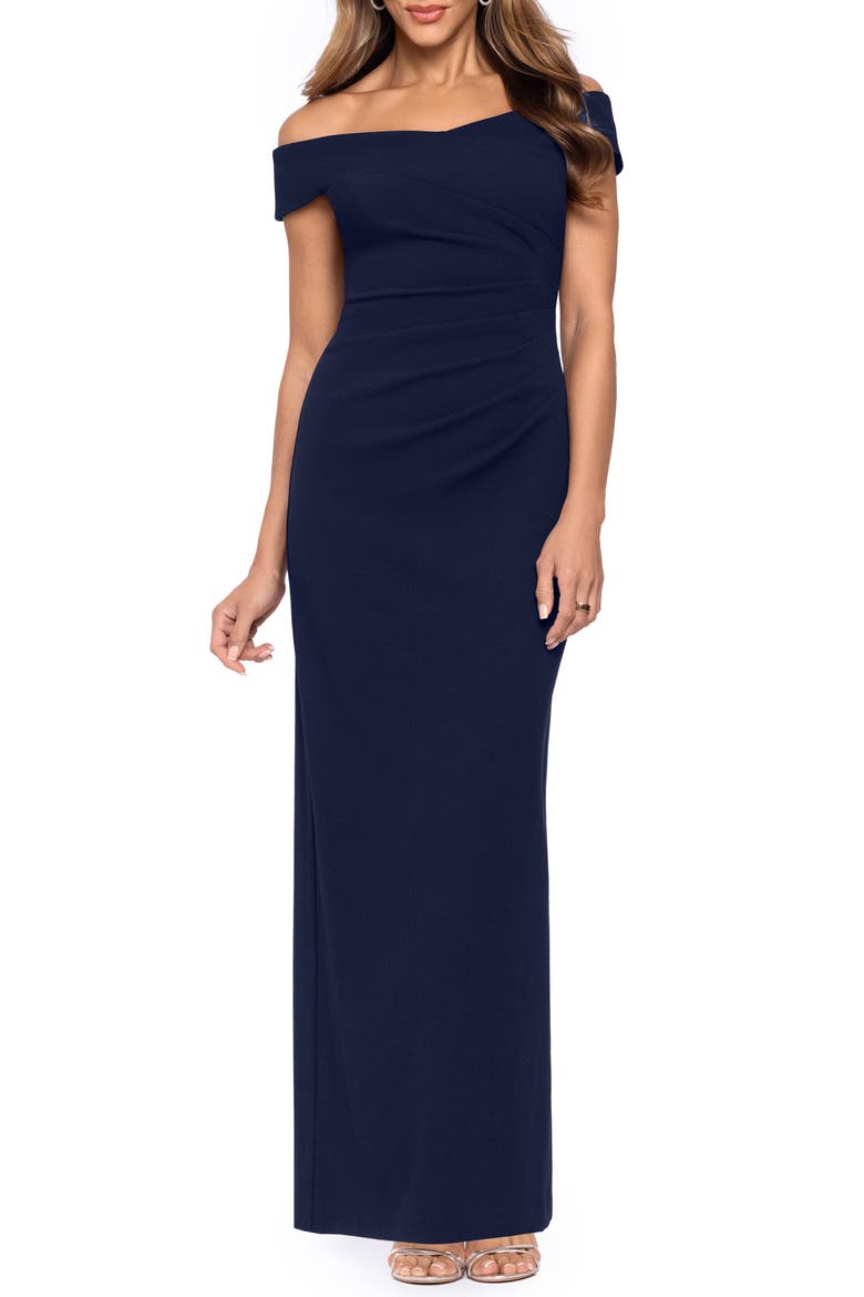 Off the Shoulder Ruched Dress, Main, color, NAVY