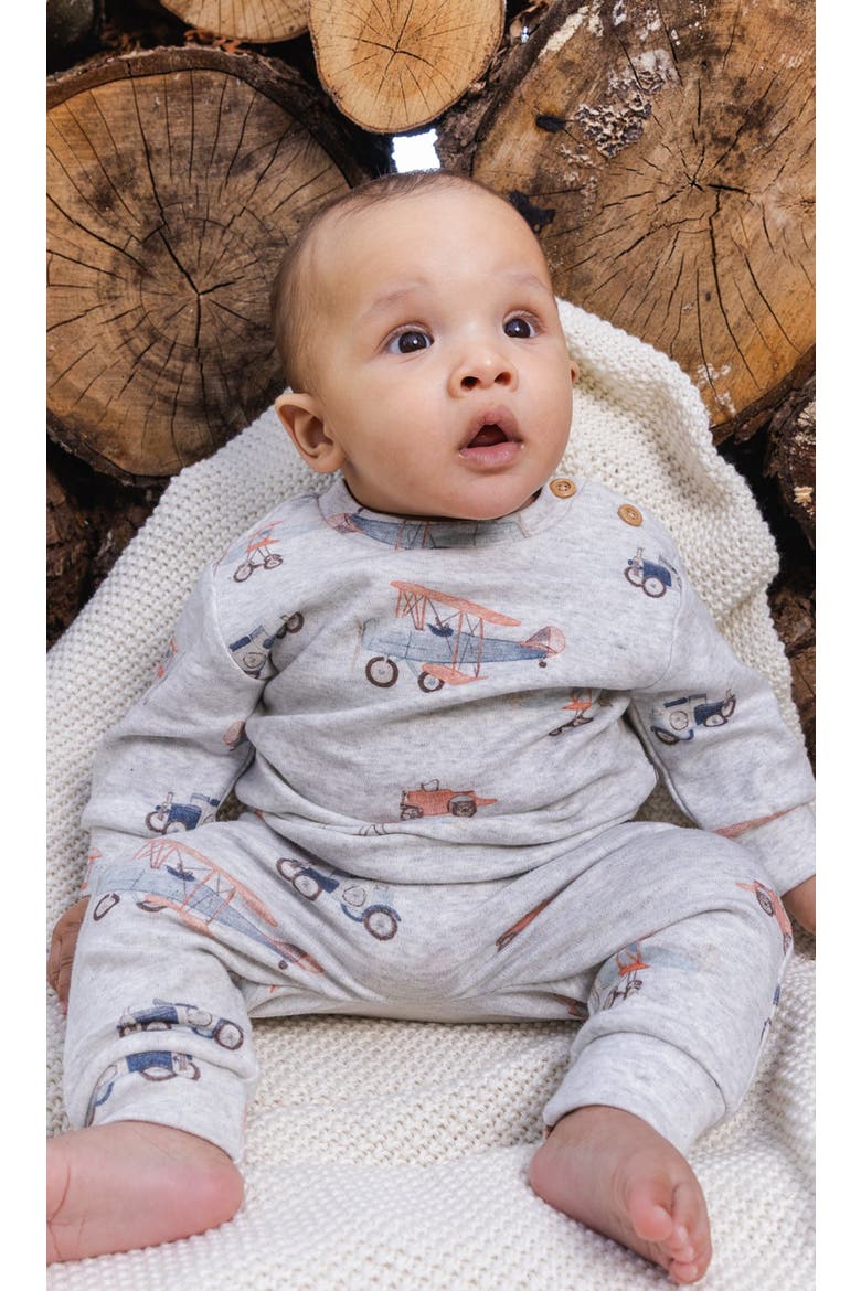 Organic Cotton Airplanes Pants and Long Sleeve Top Set, Alternate, color, Beige Printed Airplanes