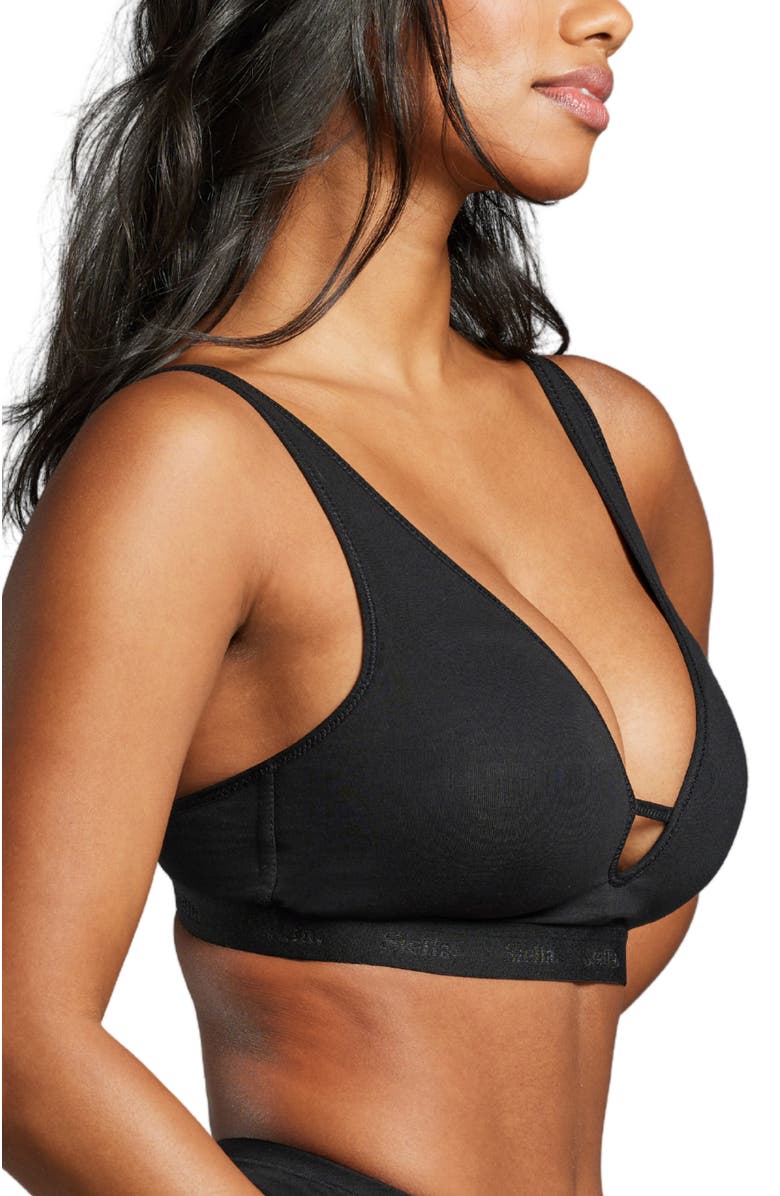 Siella Organic Cotton Plunge Foam Bra, Alternate, color, Black