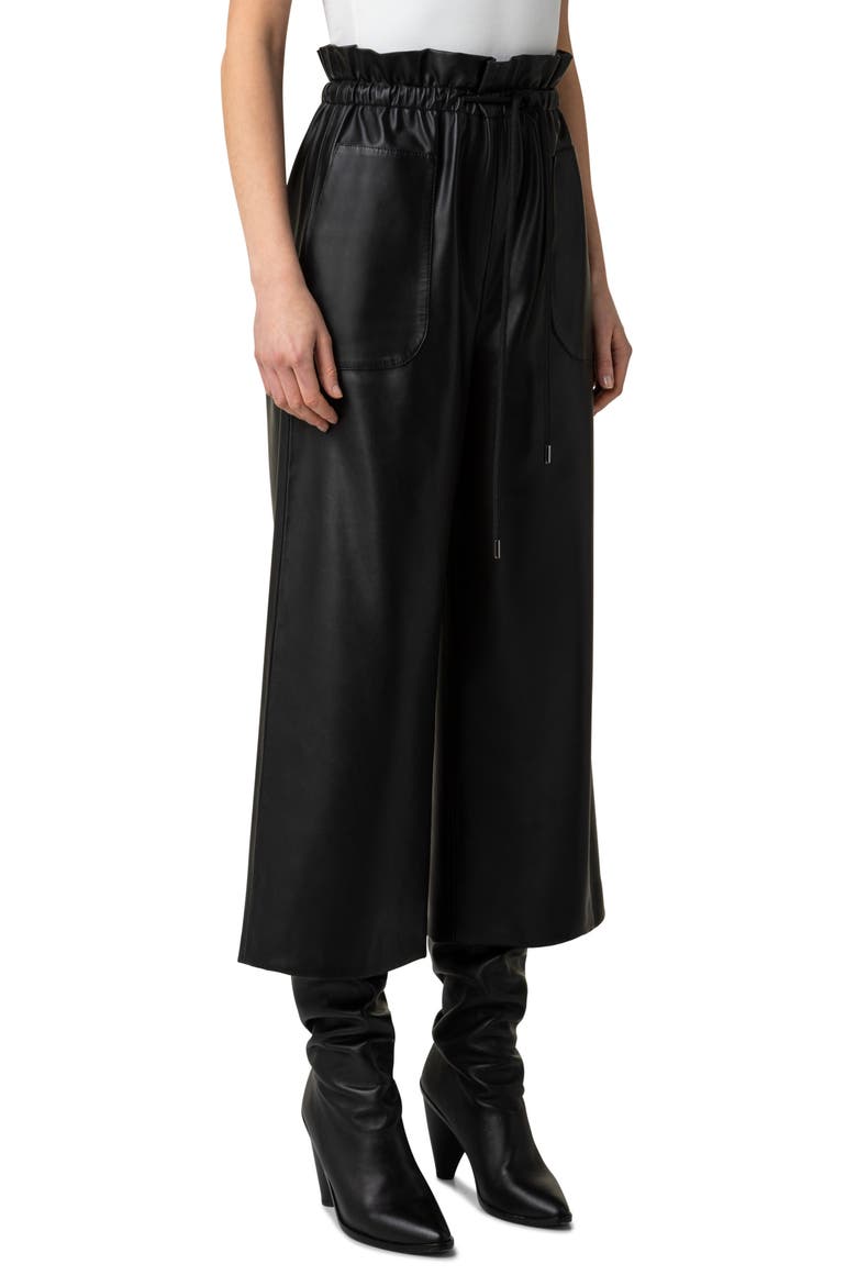Frey Paperbag Waist Faux Leather Culottes, Alternate, color, BLACK